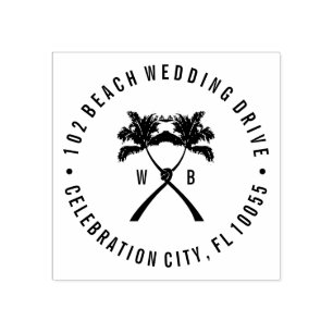 Knotted Palm Trees Tropical Destination Wedding Rubber Stamp