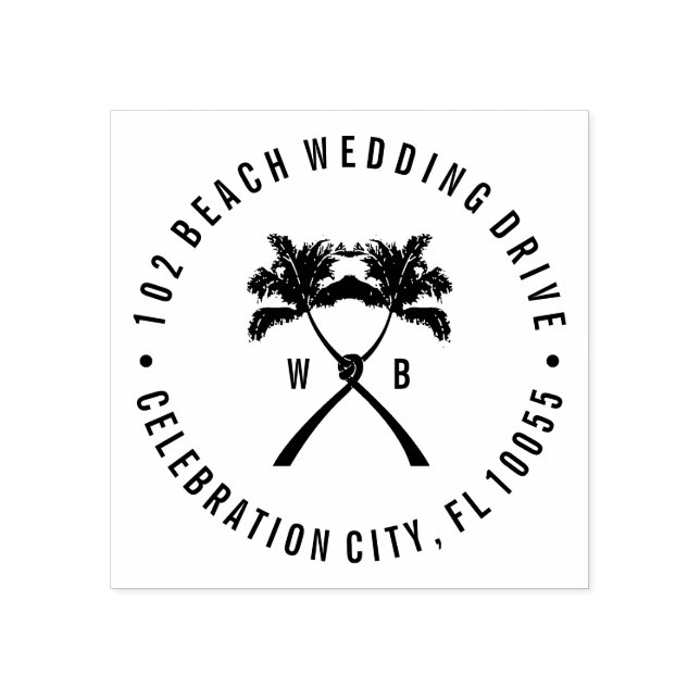 Knotted Palm Trees Tropical Destination Wedding Rubber Stamp (Imprint)