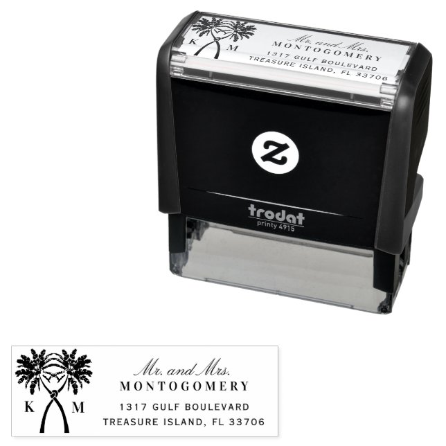 Knotted Palm Trees Tropical Destination Wedding Self-inking Stamp (In Situ)