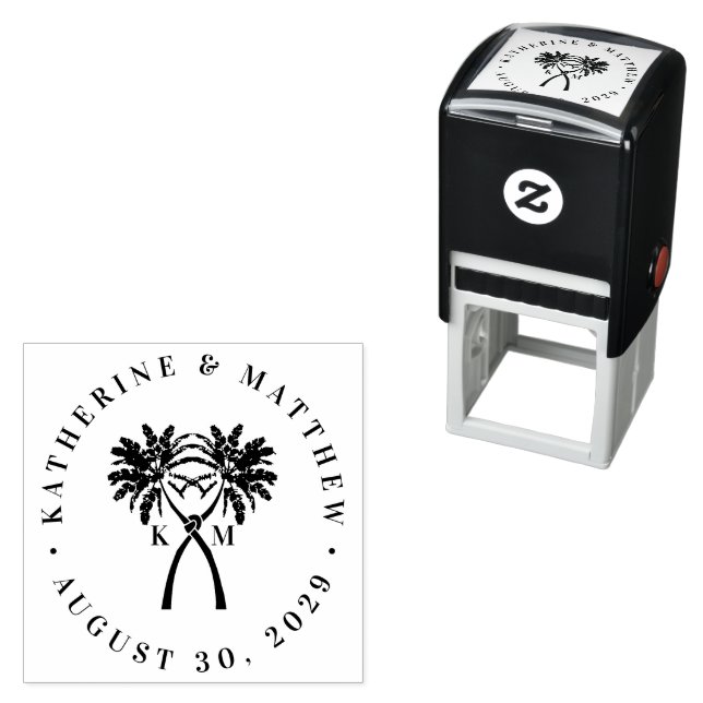 Knotted Palm Trees Tropical Destination Wedding Self-inking Stamp (In Situ)