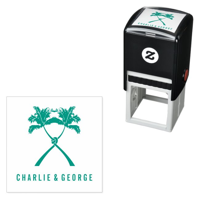 Knotted Palm Trees Tropical Destination Wedding Self-inking Stamp (In Situ)