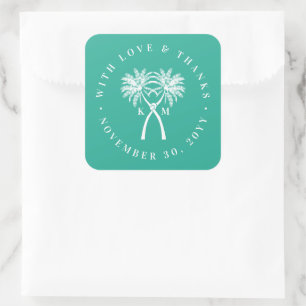Knotted Palm Trees Tropical Destination Wedding Square Sticker