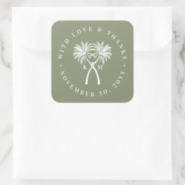 Knotted Palm Trees Tropical Destination Wedding Square Sticker