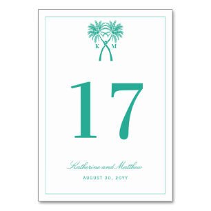 Knotted Palm Trees Tropical Destination Wedding Table Number