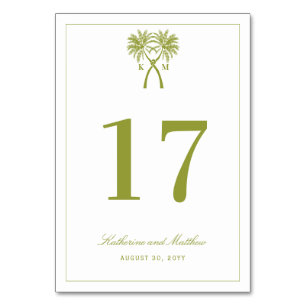 Knotted Palm Trees Tropical Destination Wedding Table Number