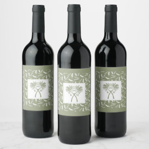 Knotted Palm Trees Tropical Destination Wedding Wine Label