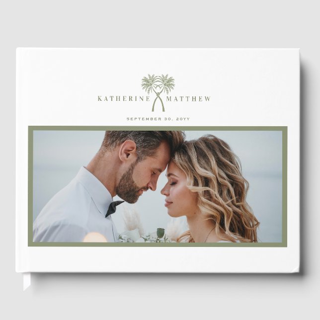 Knotted Palm Trees Tropical Wedding Welcome Sign Guest Book (Front)