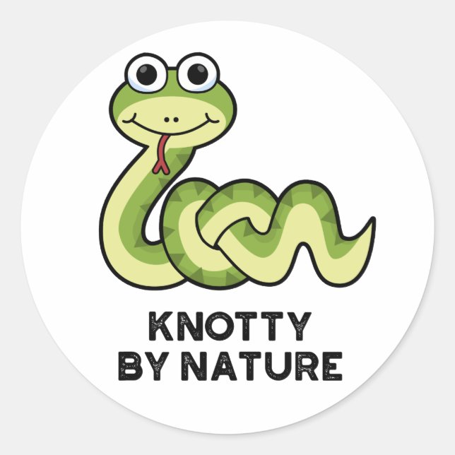 Knotty By Nature Funny Snake Pun  Classic Round Sticker (Front)