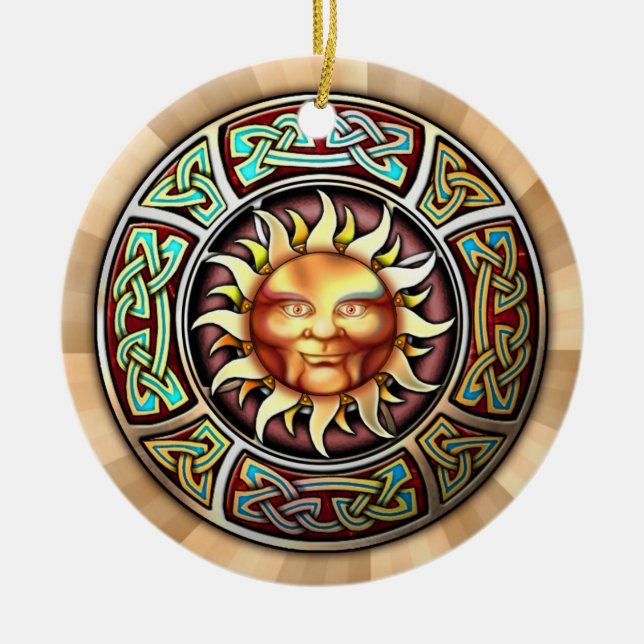 Knotwork Sun Pendant/Ornament Ceramic Tree Decoration (Front)