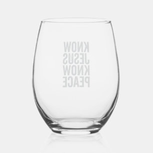 Know Jesus Know Peace Vintage Christian Typography Stemless Wine Glass