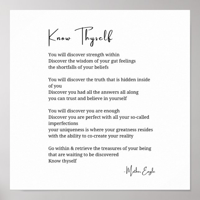 Know thyself inspirational poem poetry wall poster (Front)
