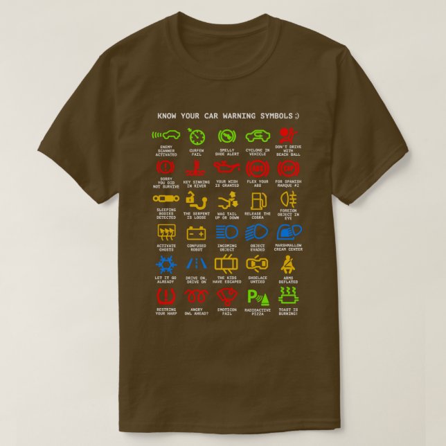 Know Your Car Warning lights Mechanics Funny Sarca T-Shirt (Design Front)