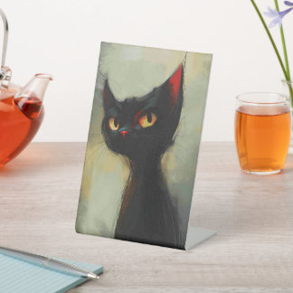 Knowing Black Ninja Cat Pedestal Sign