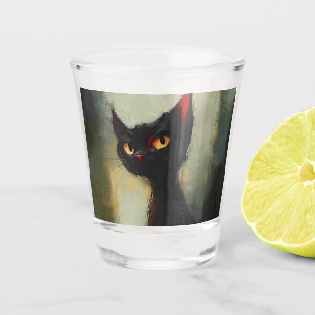  Knowing Black Ninja Cat  Shot Glass (Front)