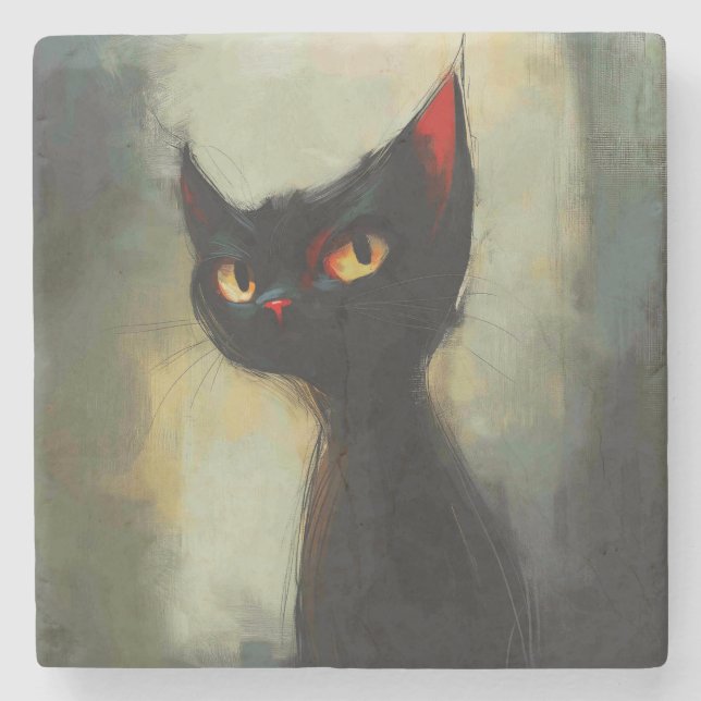  Knowing Black Ninja Cat  Stone Coaster (Front)