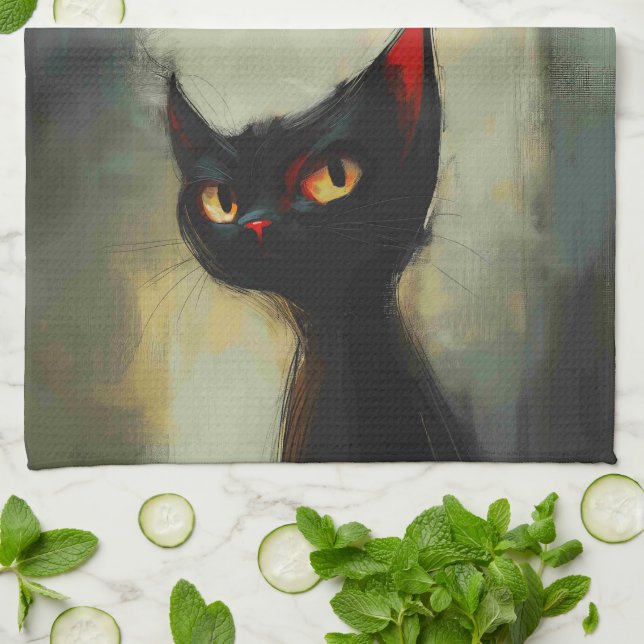 Knowing Black Ninja Cat  Tea Towel (Folded)