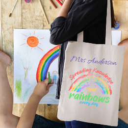 Knowledge and Rainbows Colorful Teacher Gift Tote Bag