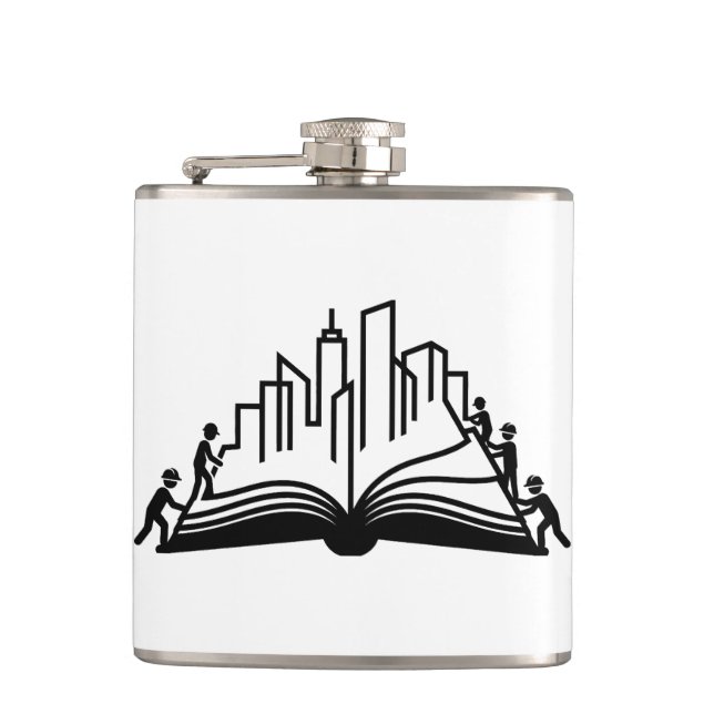 Knowledge builds cities book  hip flask (Front)