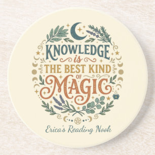 Knowledge is Magic Book Witch Botanical Moon Coaster