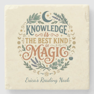 Knowledge is Magic Book Witch Botanical Moon Stone Coaster