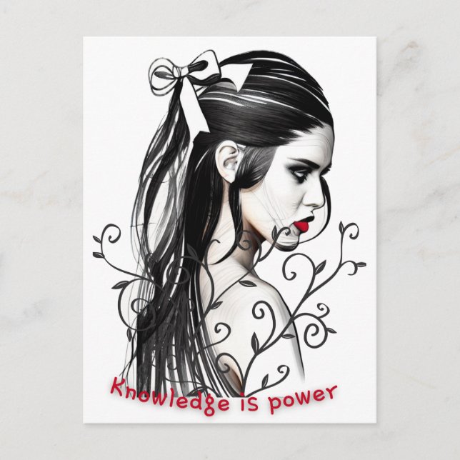 Knowledge is power Woman sketch with red lipstick  Postcard (Front)