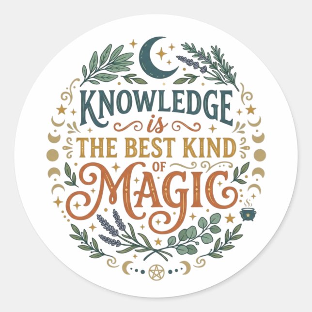 Knowledge is the Best Kind of Magic Book Moon Classic Round Sticker (Front)