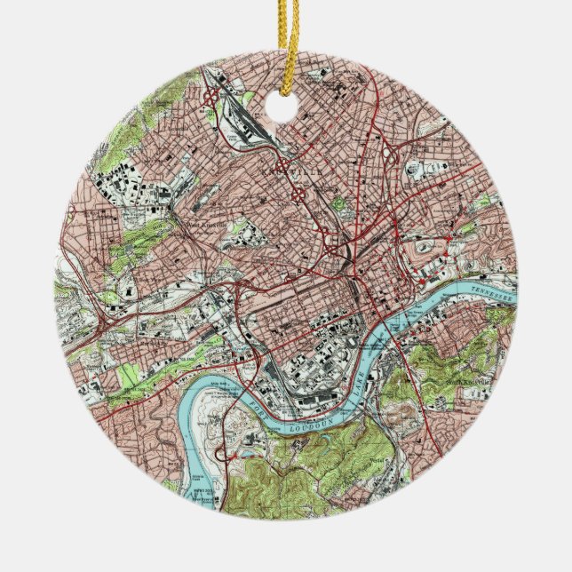 Knoxville Tennessee Map (1978) Ceramic Tree Decoration (Front)