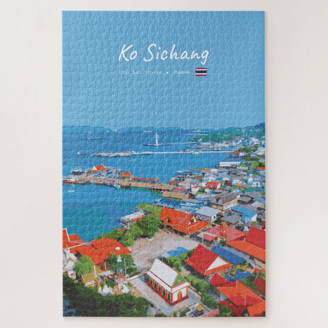 Ko Sichang, Thailand - Vibrant Harbour View Jigsaw Puzzle (Vertical)
