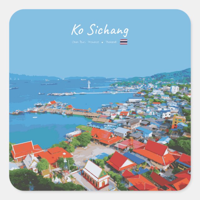 Ko Sichang, Thailand - Vibrant Harbour View Square Sticker (Front)