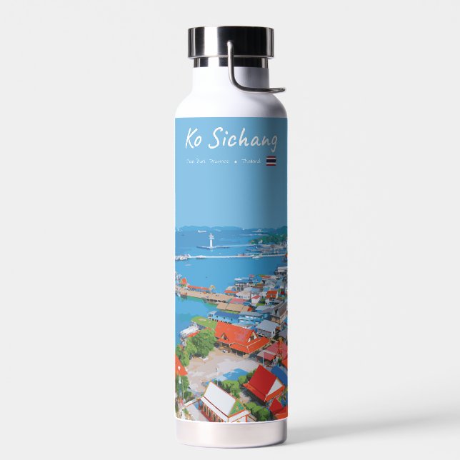 Ko Sichang, Thailand - Vibrant Harbour View Water Bottle (Left)