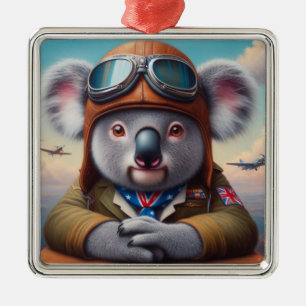Koala Aeroplane Pilot Metal Tree Decoration