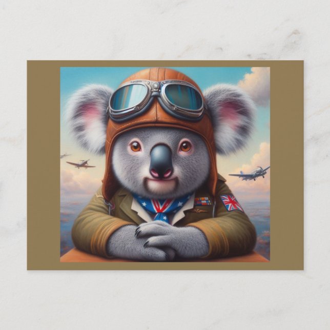 Koala Aeroplane Pilot Postcard (Front)