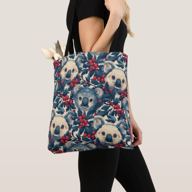 Koala and Berry Pattern Tote Bag (Close Up)