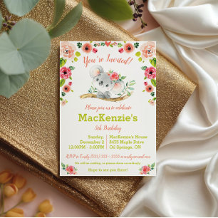 Koala and Floral Birthday Party Invitation