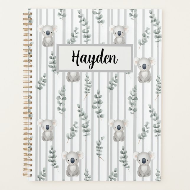 Koala and Gray Stripes  Planner (Front)