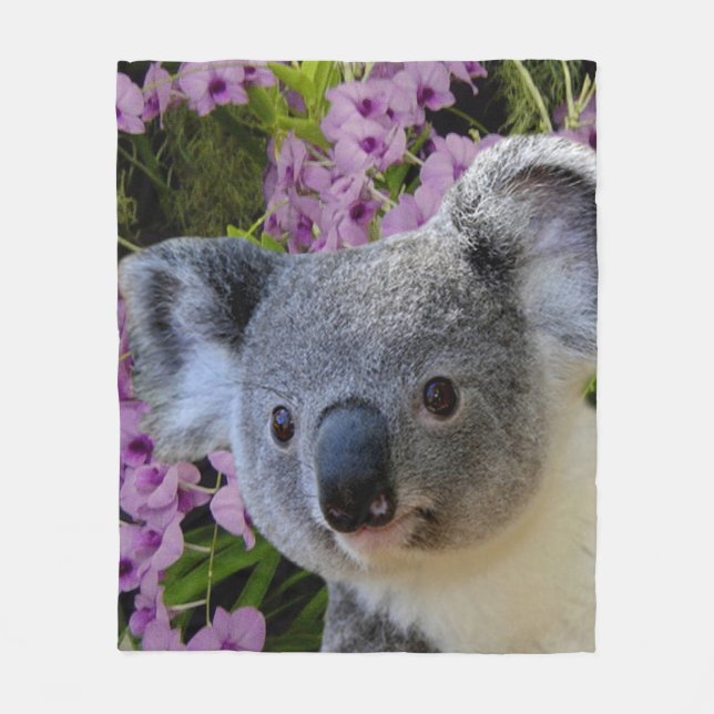 Koala and Orchids Fleece Blanket (Front)