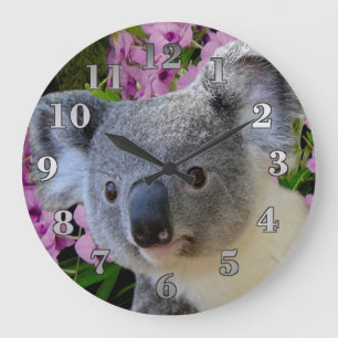 Koala and Orchids Large Clock