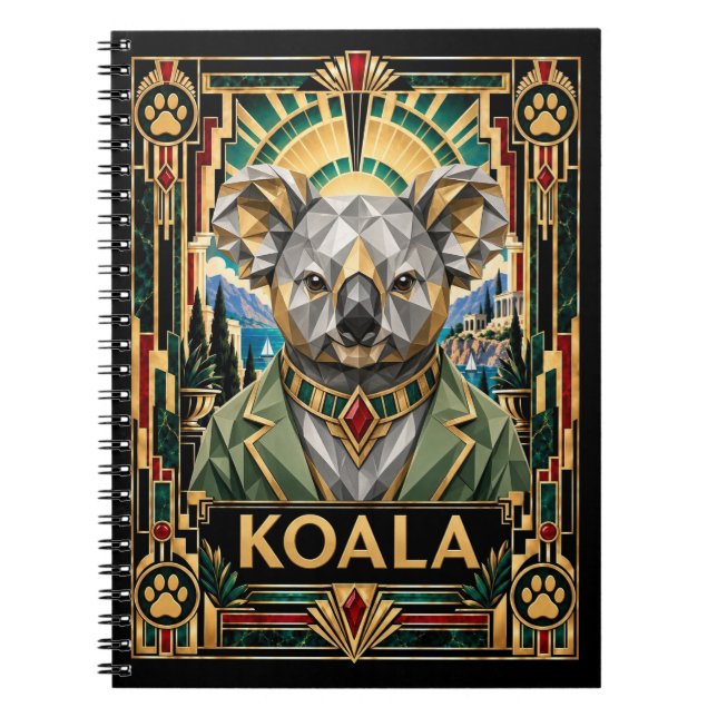 Koala, Art Deco Wildlife Notebook (Front)
