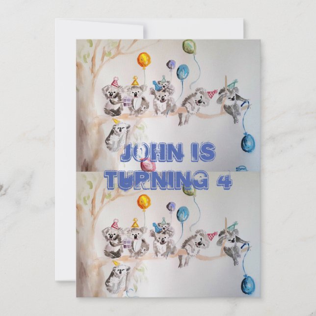 Koala Art Watercolour Boys Birthday Invitation (Front)