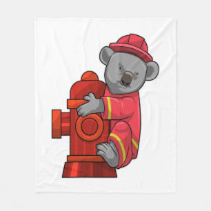 Koala as Firefighter with Fire hydrant Fleece Blanket