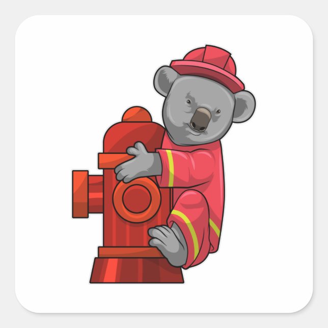 Koala as Firefighter with Fire hydrant Square Sticker (Front)