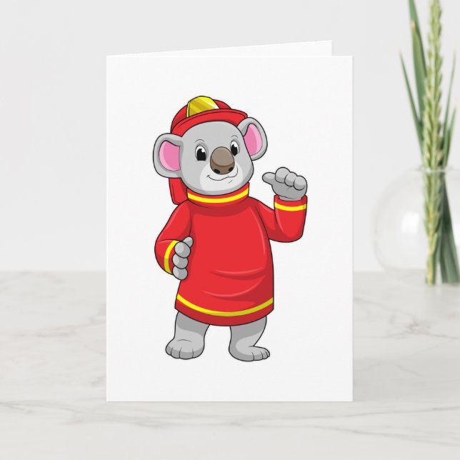 Koala as Firefighter with Helmet Card (Front)