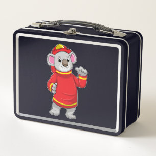 Koala as Firefighter with Helmet Metal Lunch Box