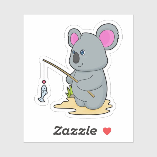 Koala as Fisher with Fishing rod & Fish (Sheet)