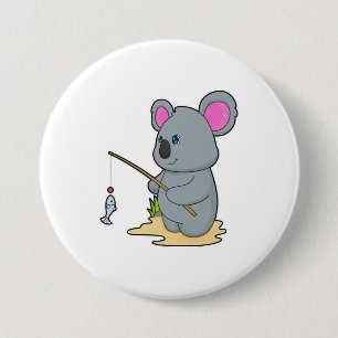 Koala as Fisher with Fishing rod & Fish 7.5 Cm Round Badge