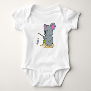 Koala as Fisher with Fishing rod & Fish Baby Bodysuit