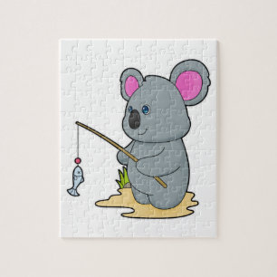 Koala as Fisher with Fishing rod & Fish Jigsaw Puzzle