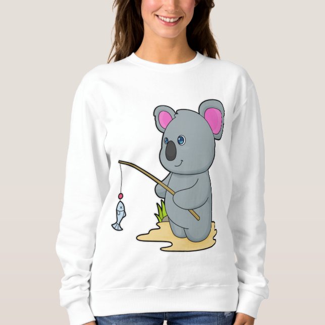 Koala as Fisher with Fishing rod & Fish Sweatshirt (Front)