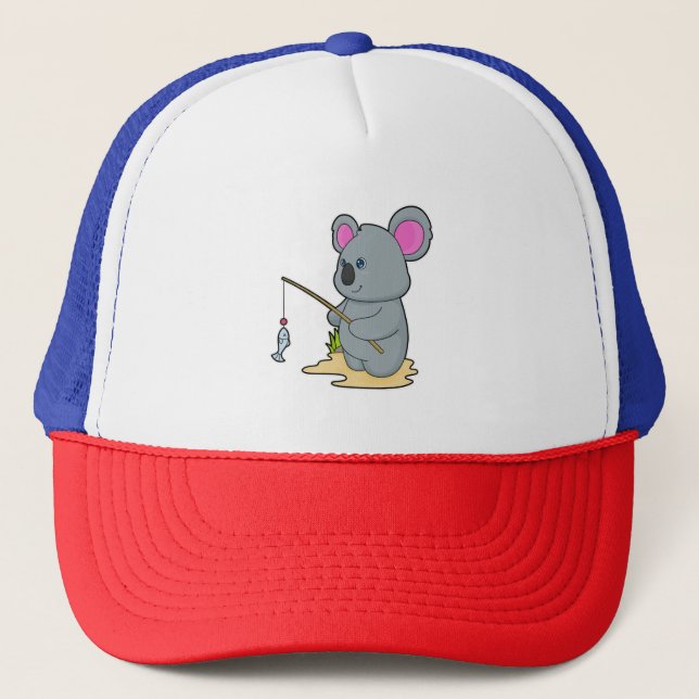 Koala as Fisher with Fishing rod & Fish Trucker Hat (Front)