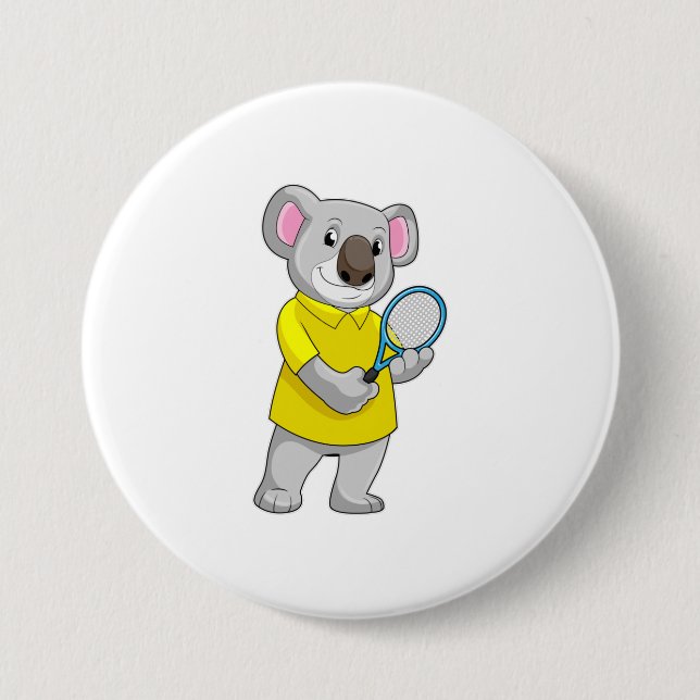 Koala at Tennis with Tennis racket 7.5 Cm Round Badge (Front)